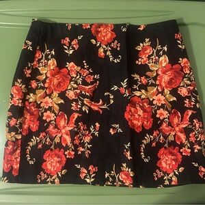 Reformation Black and Red Floral Mini Skirt